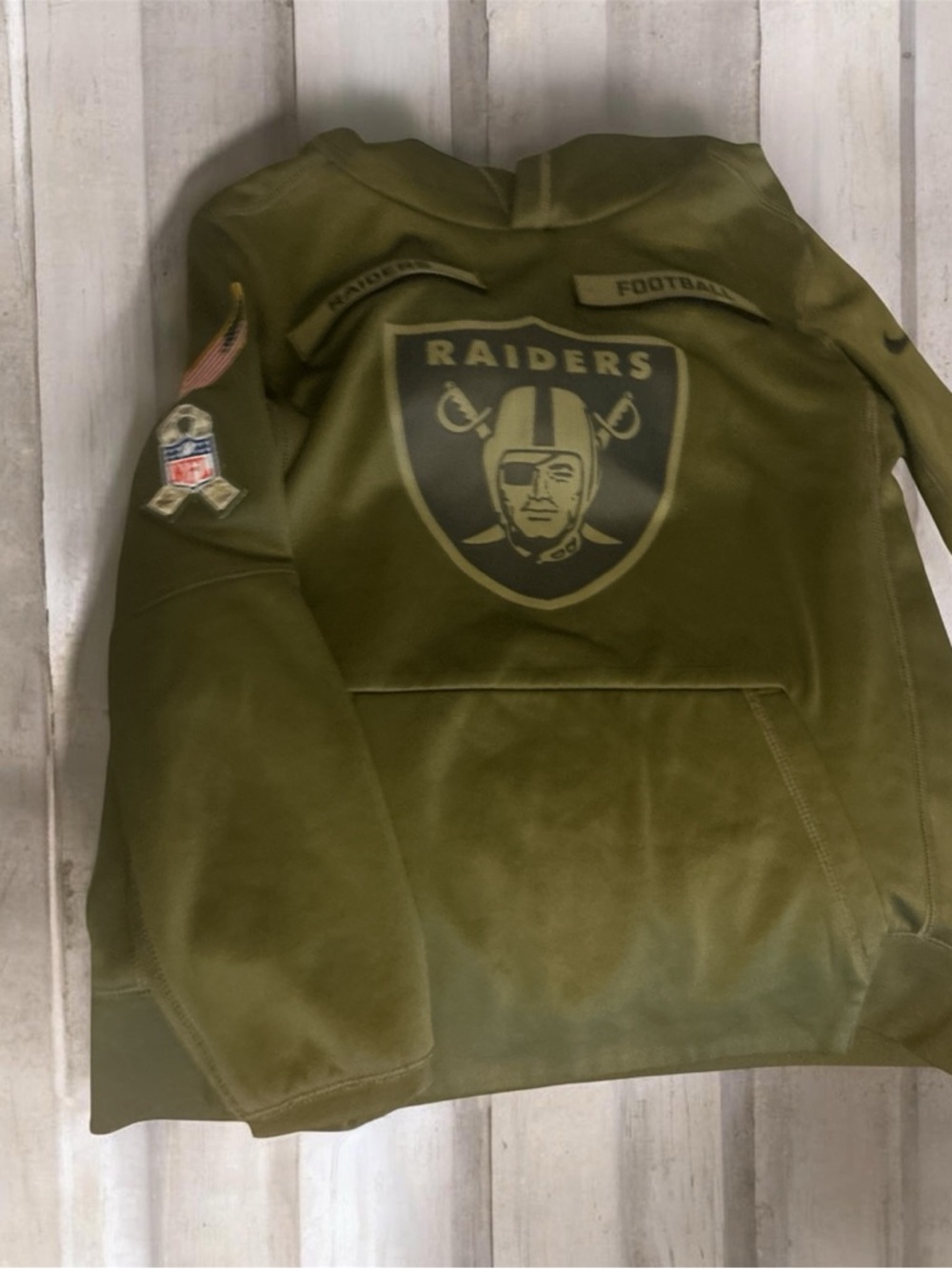 Nike NFL Raiders Kids Olive Green Pullover Hoodie Medium